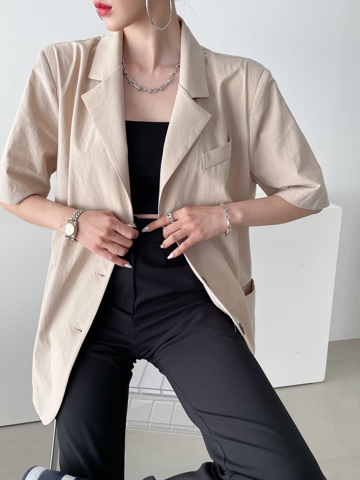 Bracing Linen Overfit Blazer - K-FASHION