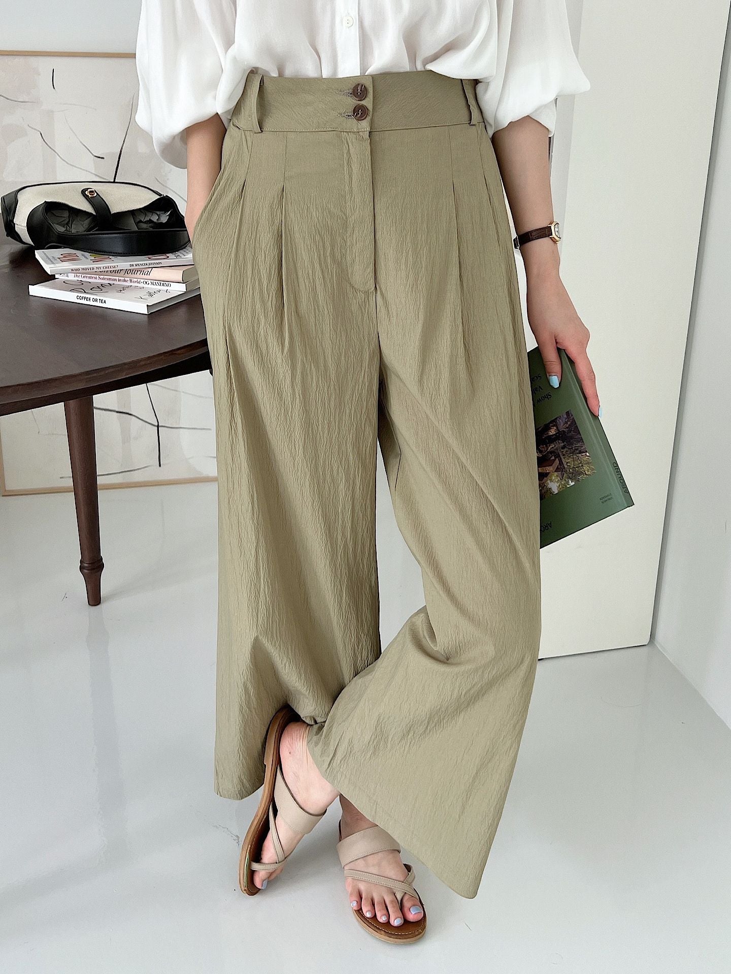 Two Button Point Wide Slacks Pants